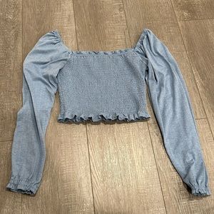 Blue off the shoulder crop top